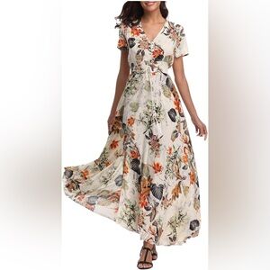 Floral Print Dress with Tassel Tie